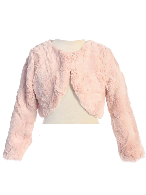 Sweet Kids Big Girls Blush Pearl Button Marble Fur Bolero Jacket 8-16 - SophiasStyle.com